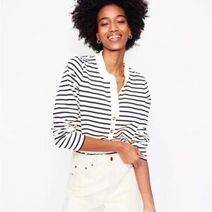 Boden Navy and White Striped Button-Front Top